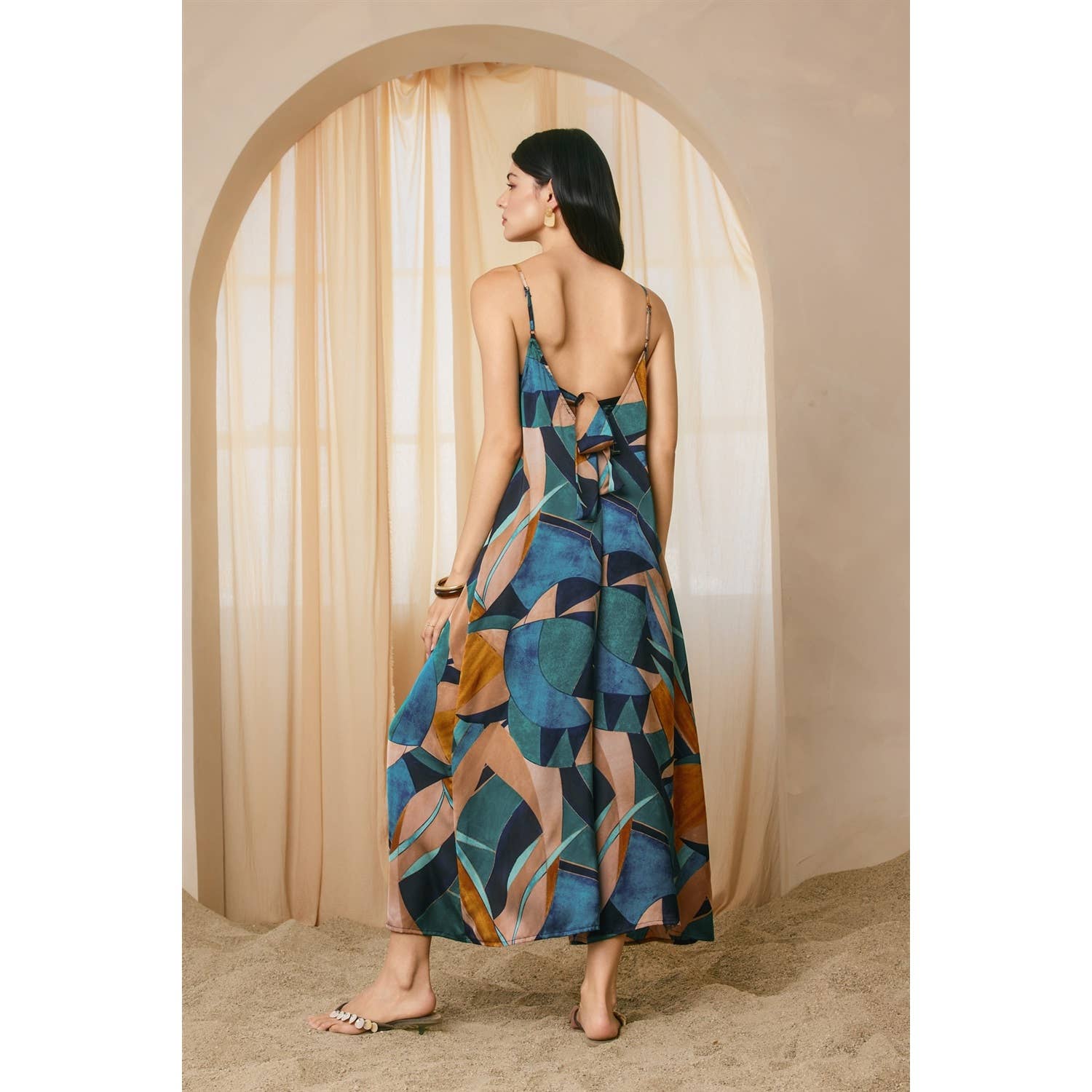 Palm Mirage Tie Back Detail Jumpsuit - Out of the Blue