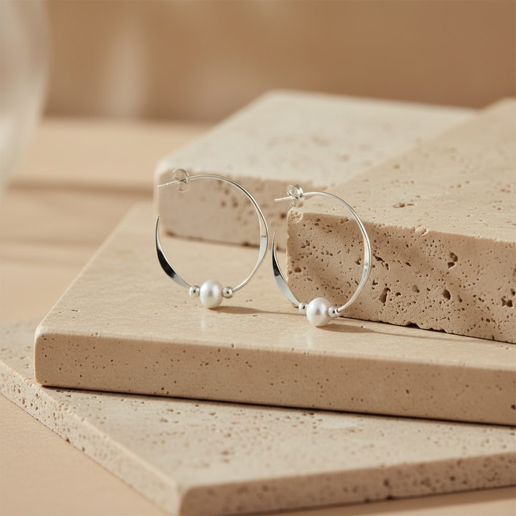 Pearly Gate Hoop Sterling Silver Earring