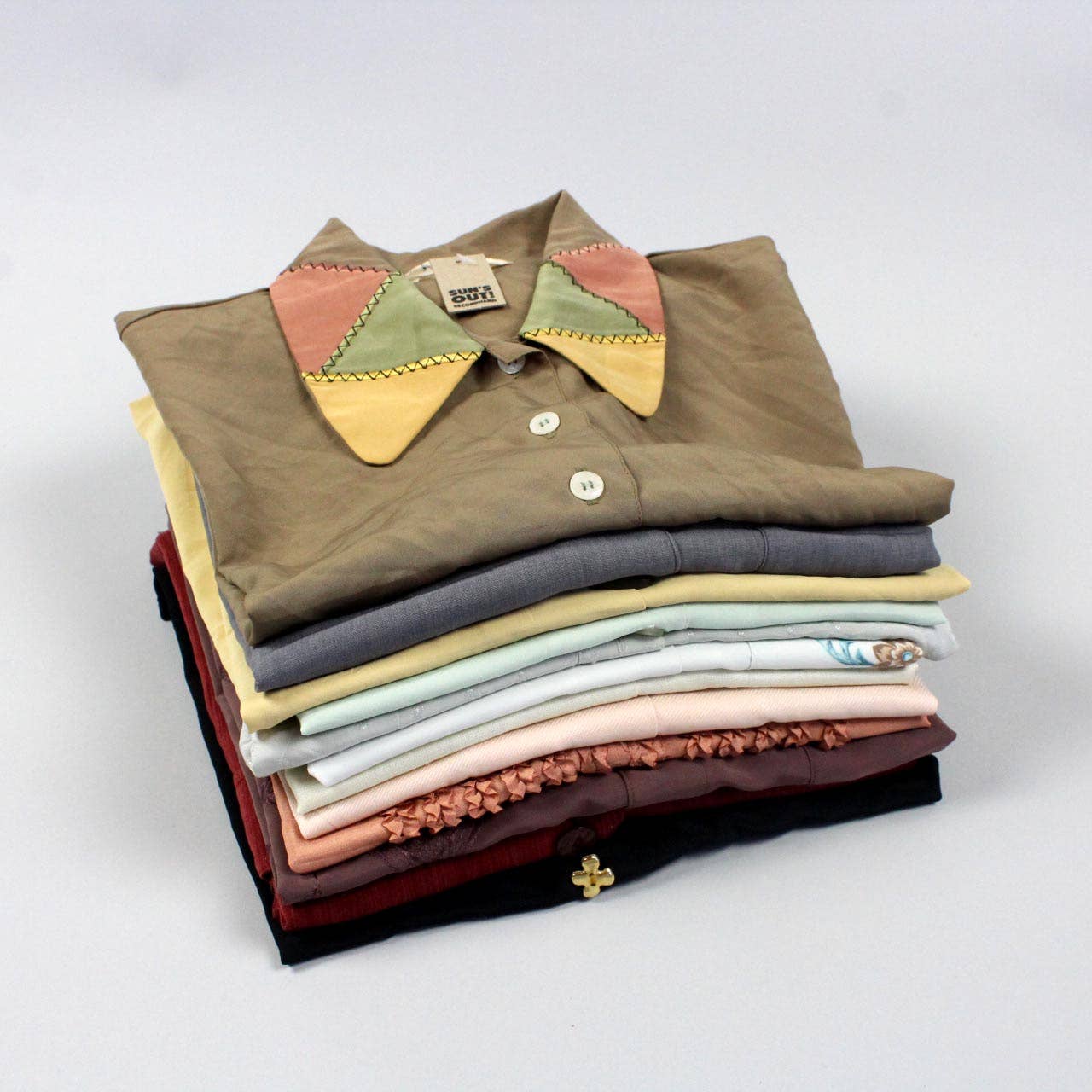Upcycled Top - Sleeveless Cropped Button-Up Blouse - Out of the Blue
