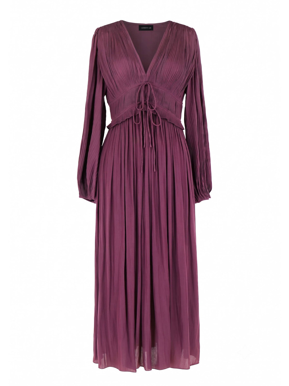 Pleated Satin Midi Dress