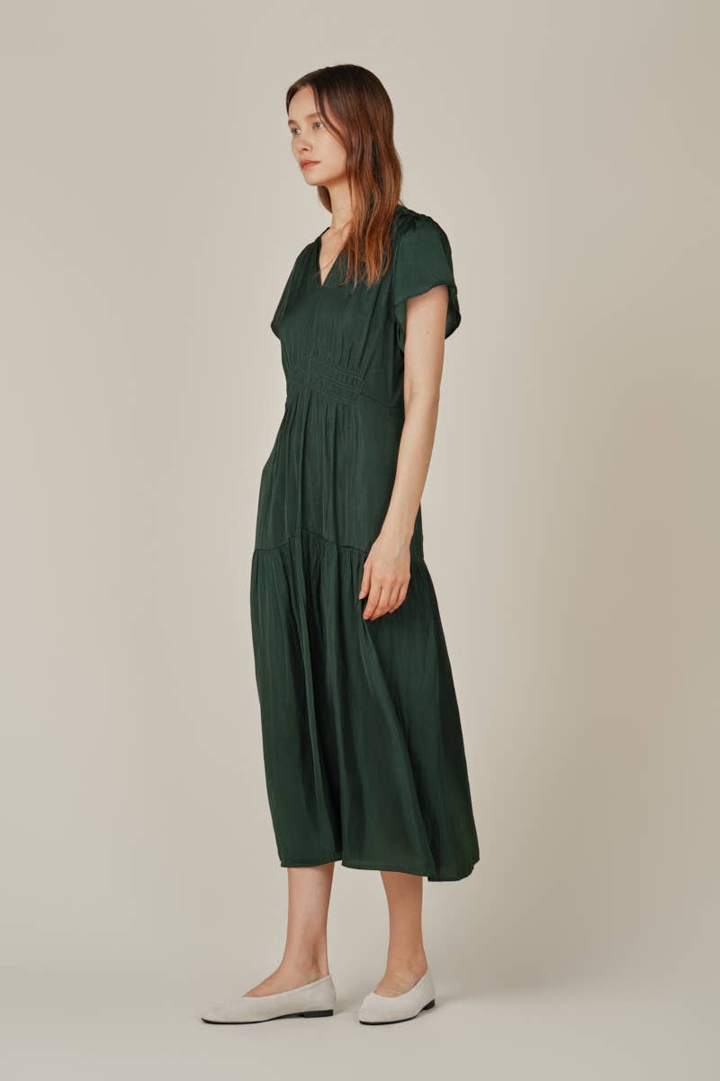 RUFFLE SATIN MIDI DRESS - Out of the Blue