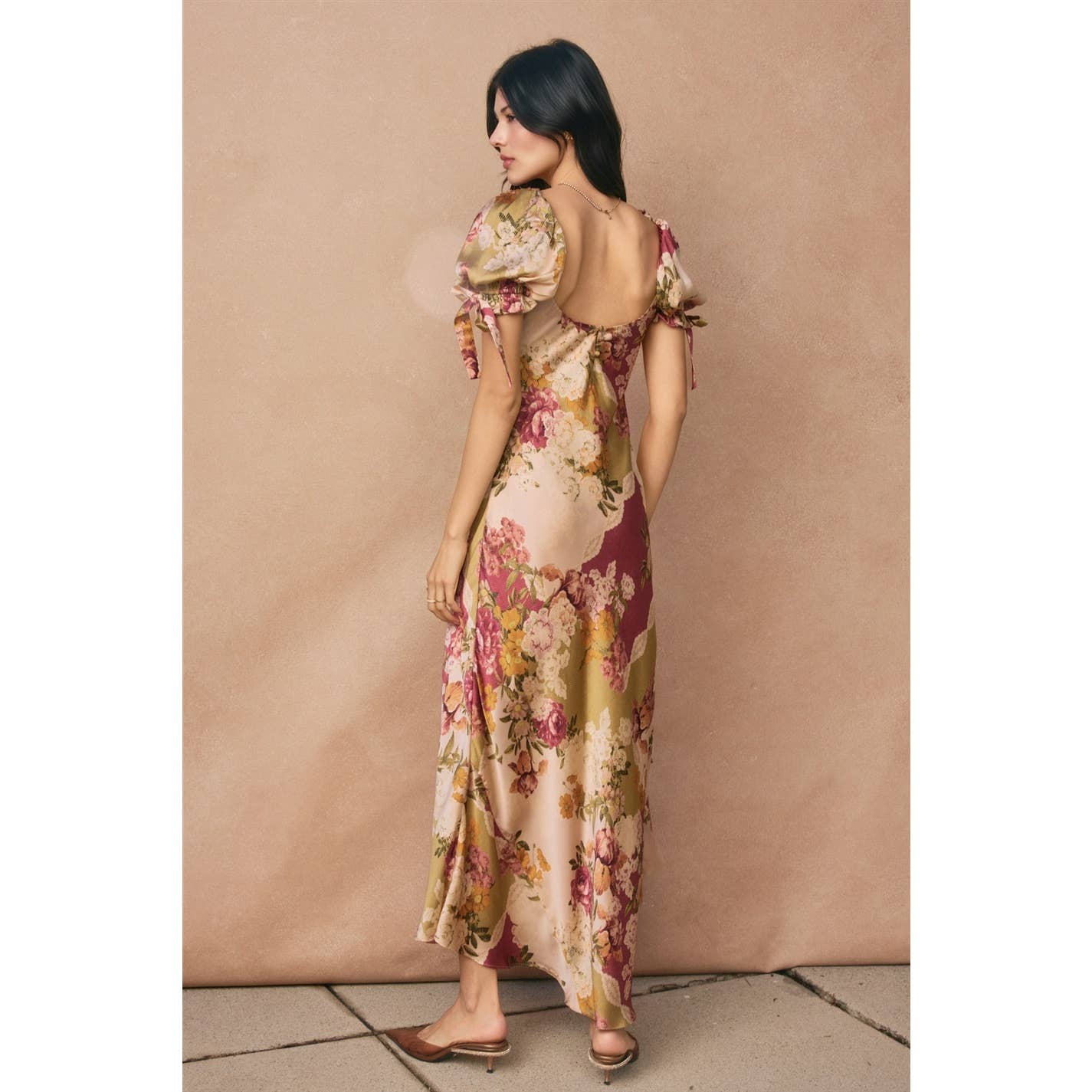 Meadow Romance Bow Tie Puff Sleeve Dress - Out of the Blue