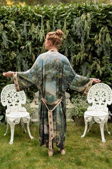The Mythmaker Opera Duster Kimono Robe w Landscape & Unicorn - Out of the Blue