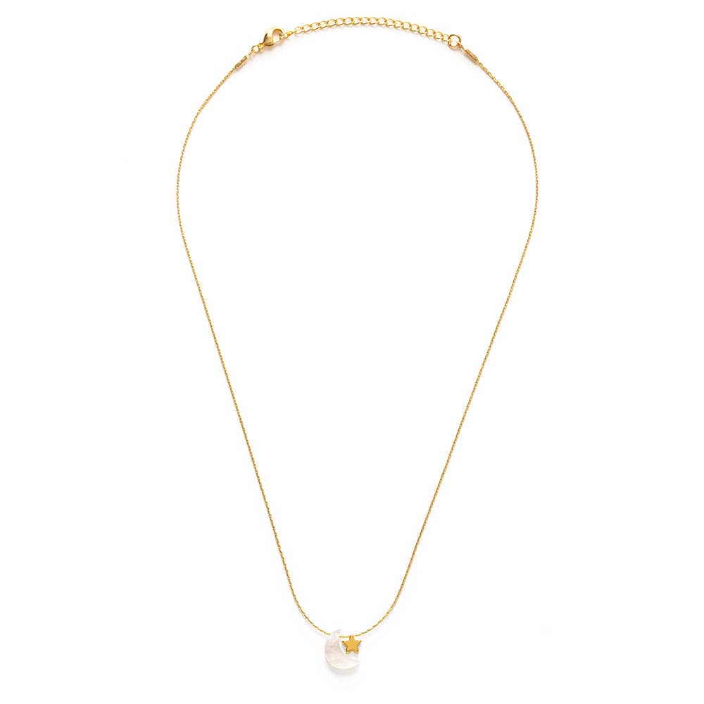 Mother of Pearl Moon + Star Necklace - Out of the Blue