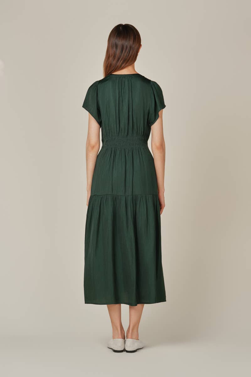 RUFFLE SATIN MIDI DRESS - Out of the Blue