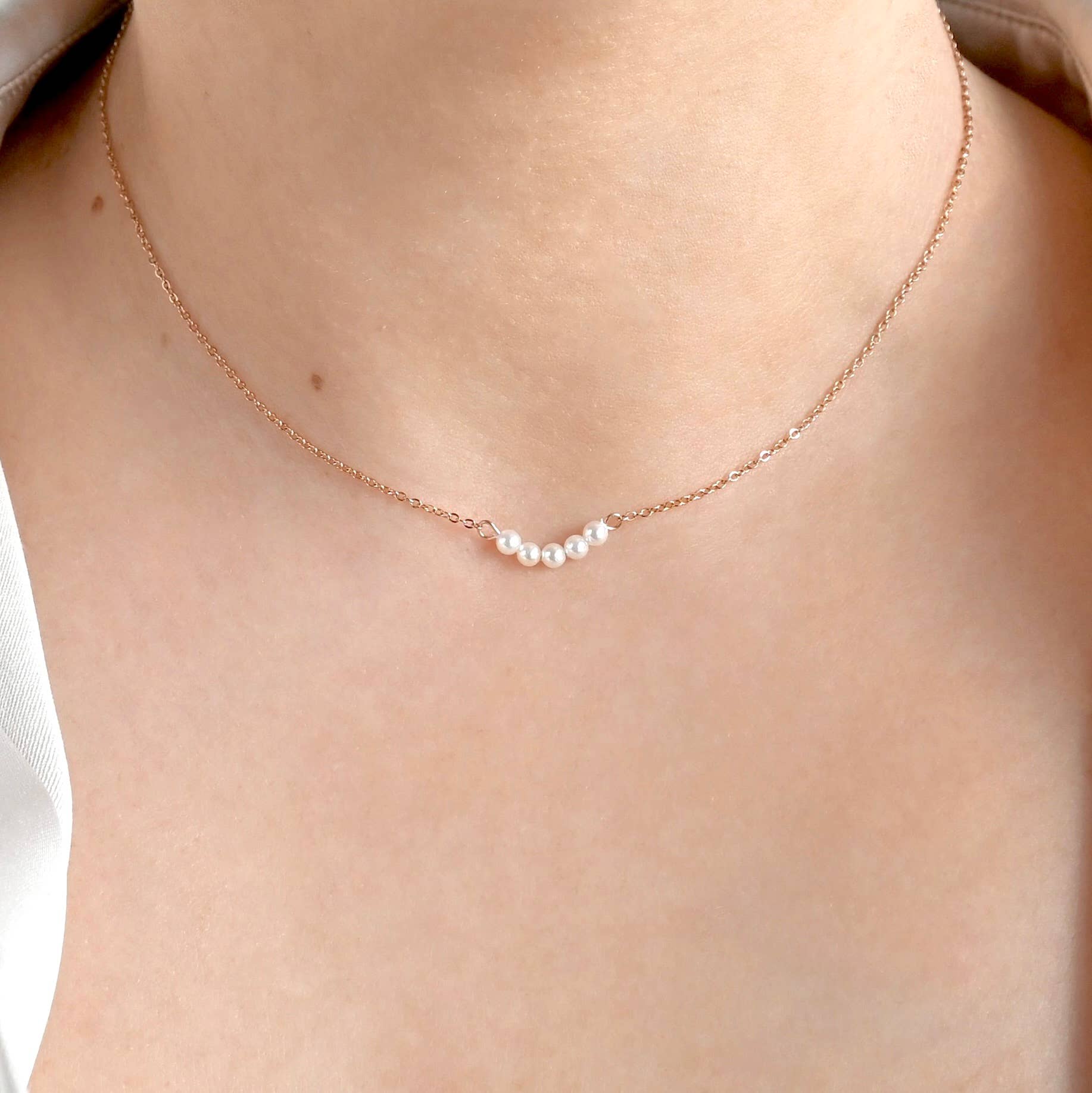 Dainty Curved Pearl Bar Chain Necklace - Out of the Blue