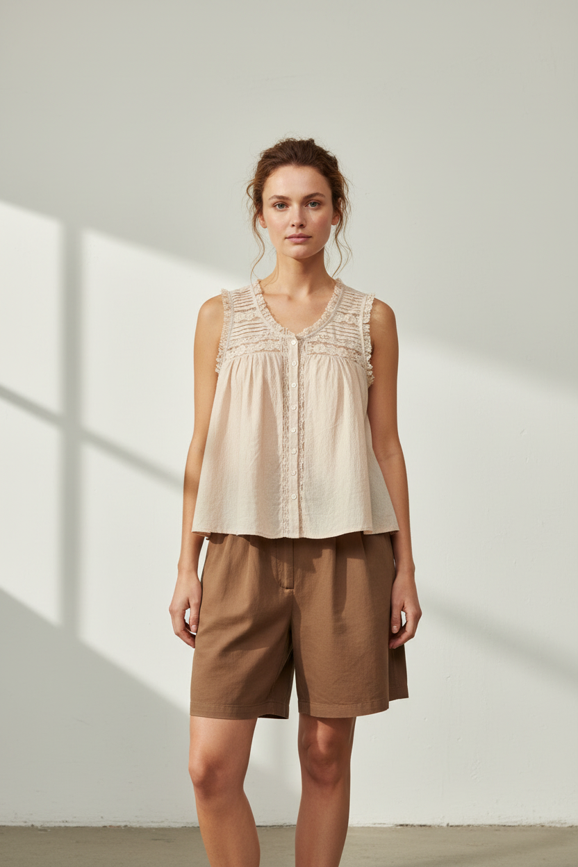 COTTON LACE RUFFLE BLOUSE
