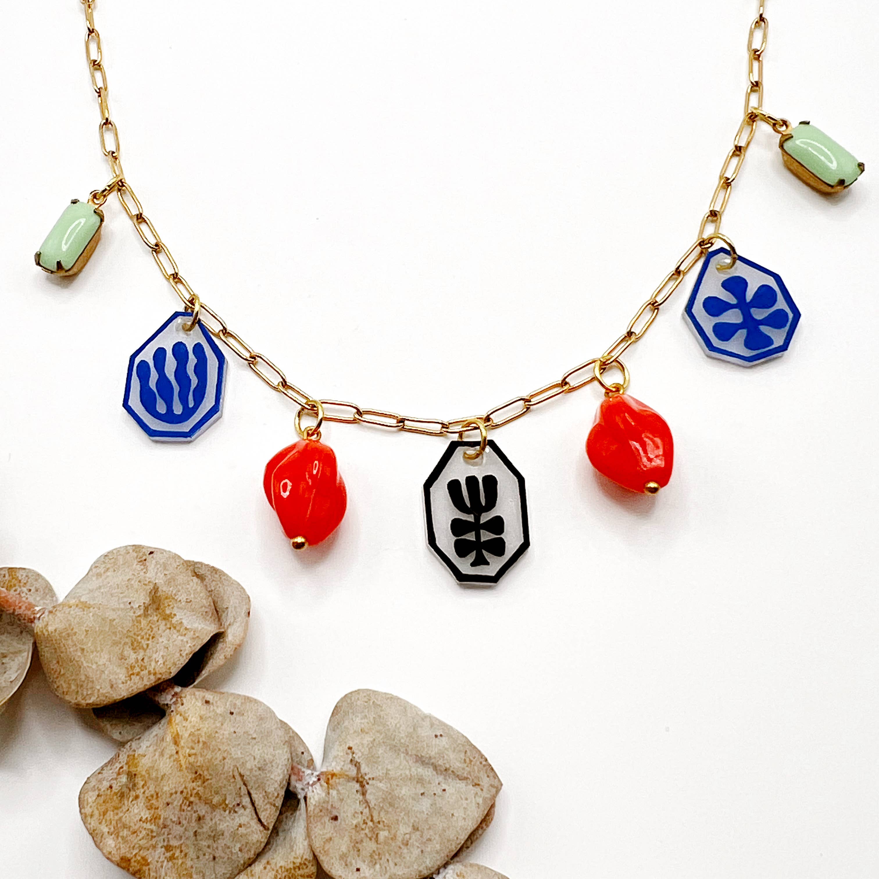 Multi media Charm Necklaces
