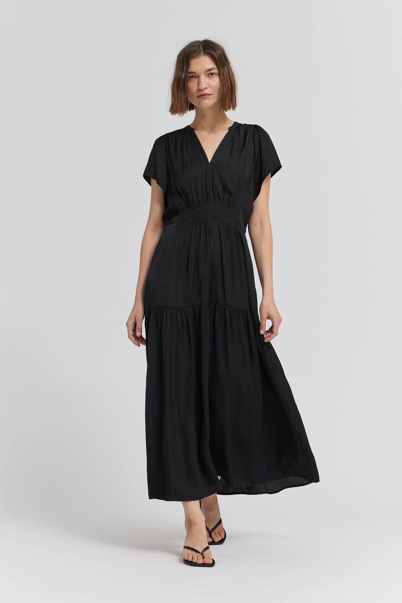 RUFFLE SATIN MIDI DRESS - Out of the Blue