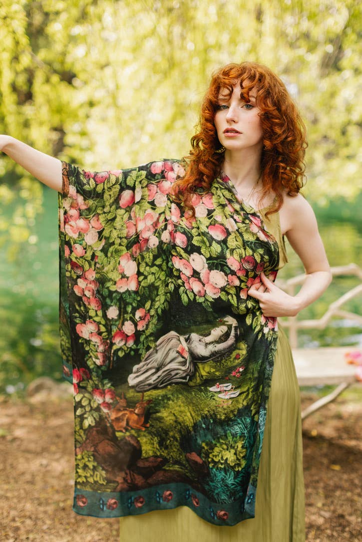 The Daydreamer Scarf w/ Sleeping Beauty, Florals & Rabbits - Out of the Blue