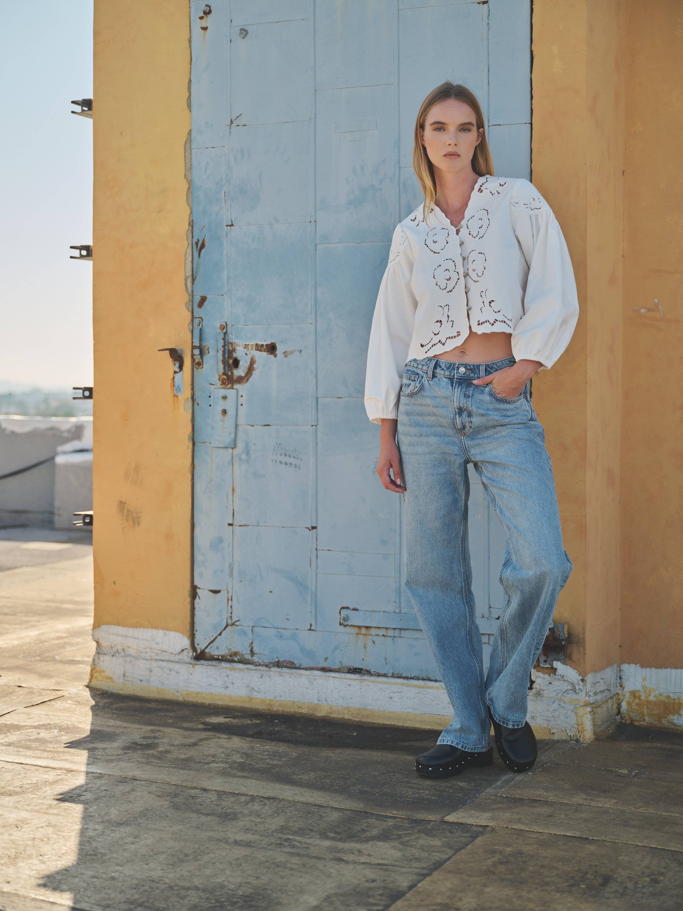 DENIM EMBROIDERY BLOUSE - Out of the Blue