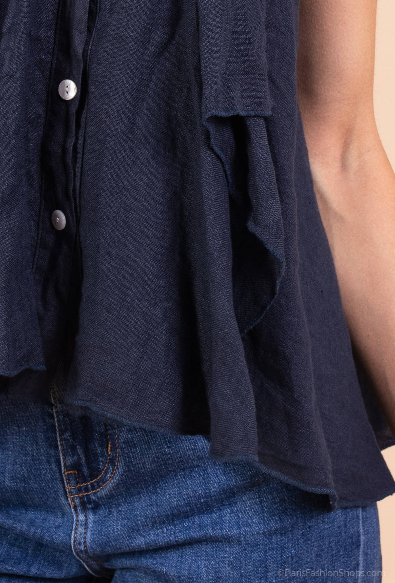 Asymmetrical sleeveless top with ruffle and buttons 15819 - Out of the Blue