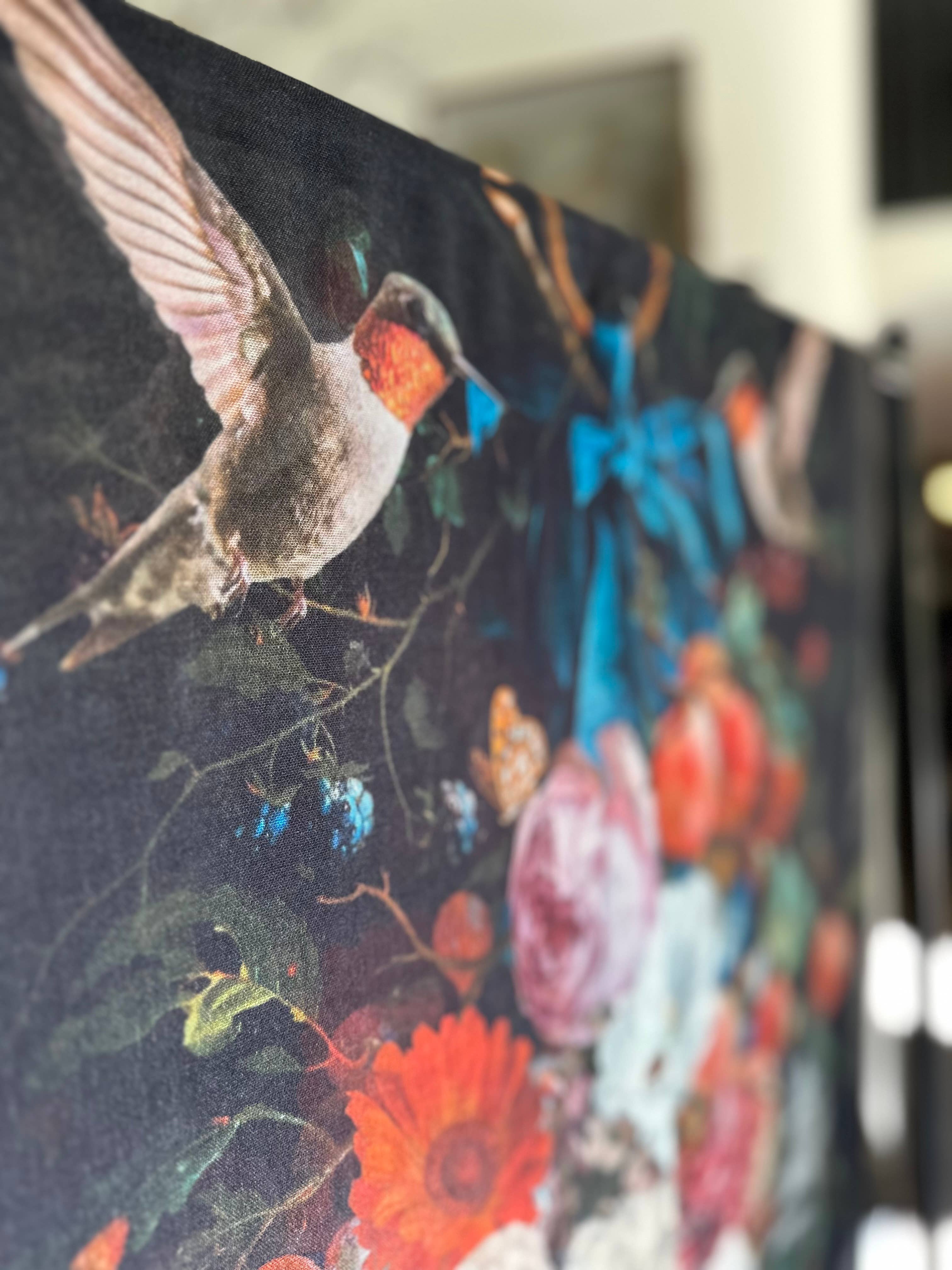 Flight of Fancy Floral Scarf with Hummingbirds - Out of the Blue