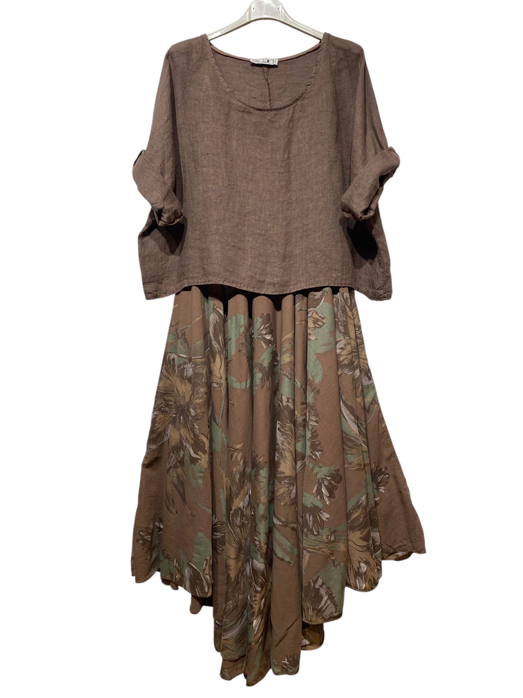 0916 TWO-PIECE DRESS OUTER: LINEN, LINING: COTTON - Out of the Blue