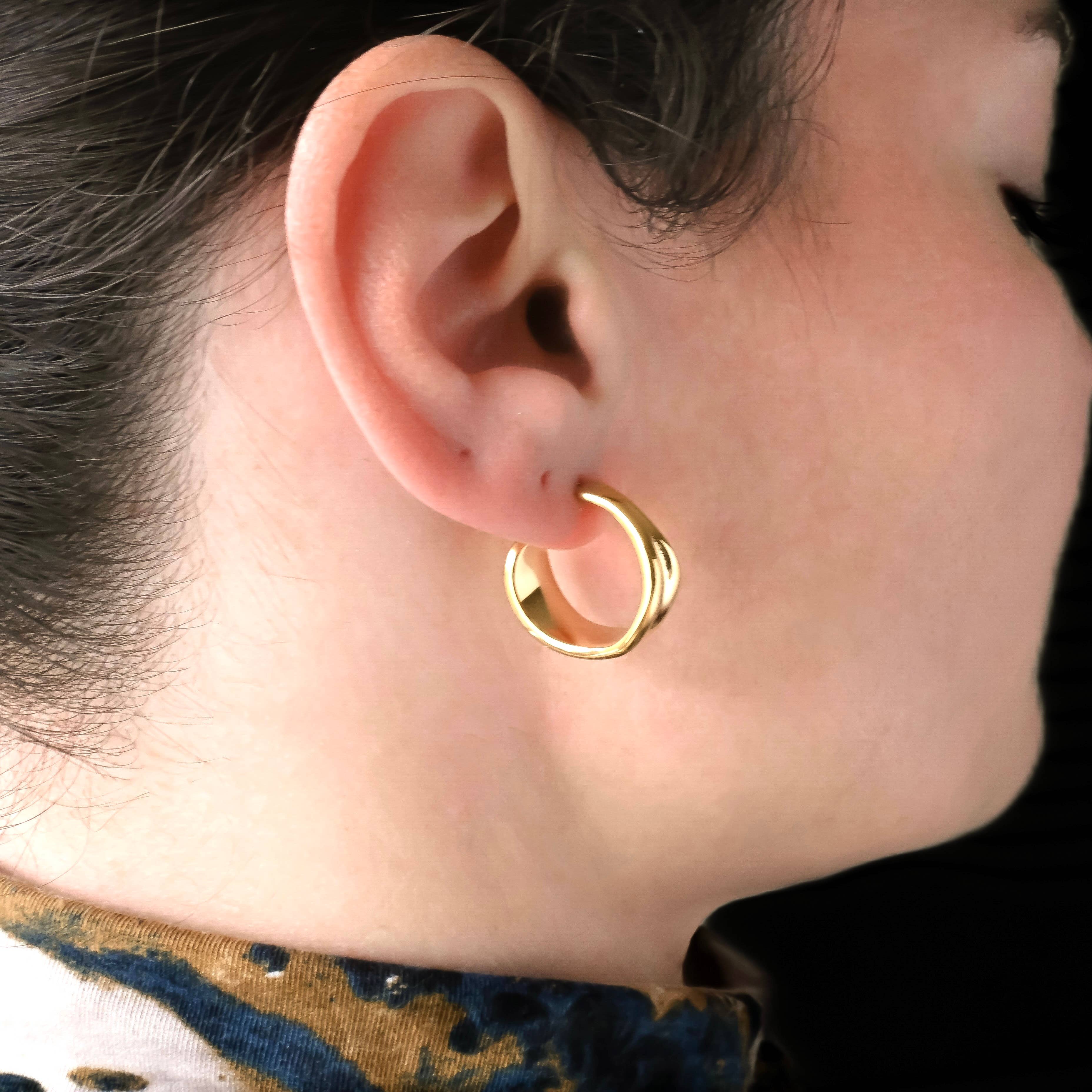 Wide Sculptural Vintage Style 18k Gold Hoop Earrings - Out of the Blue