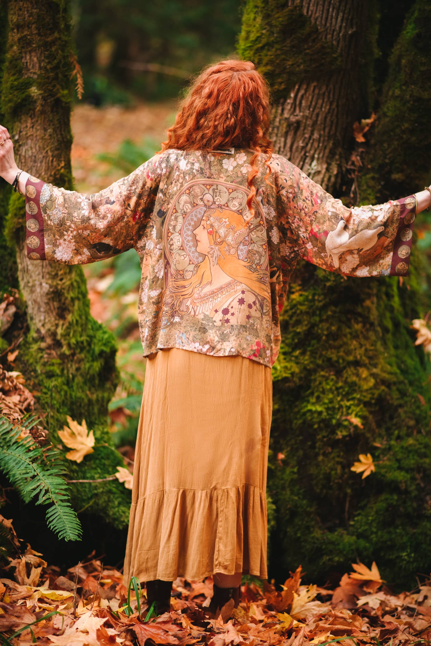 Dreamweaver Cropped Bamboo Kimono Cardigan with Zodiac Signs - Out of the Blue