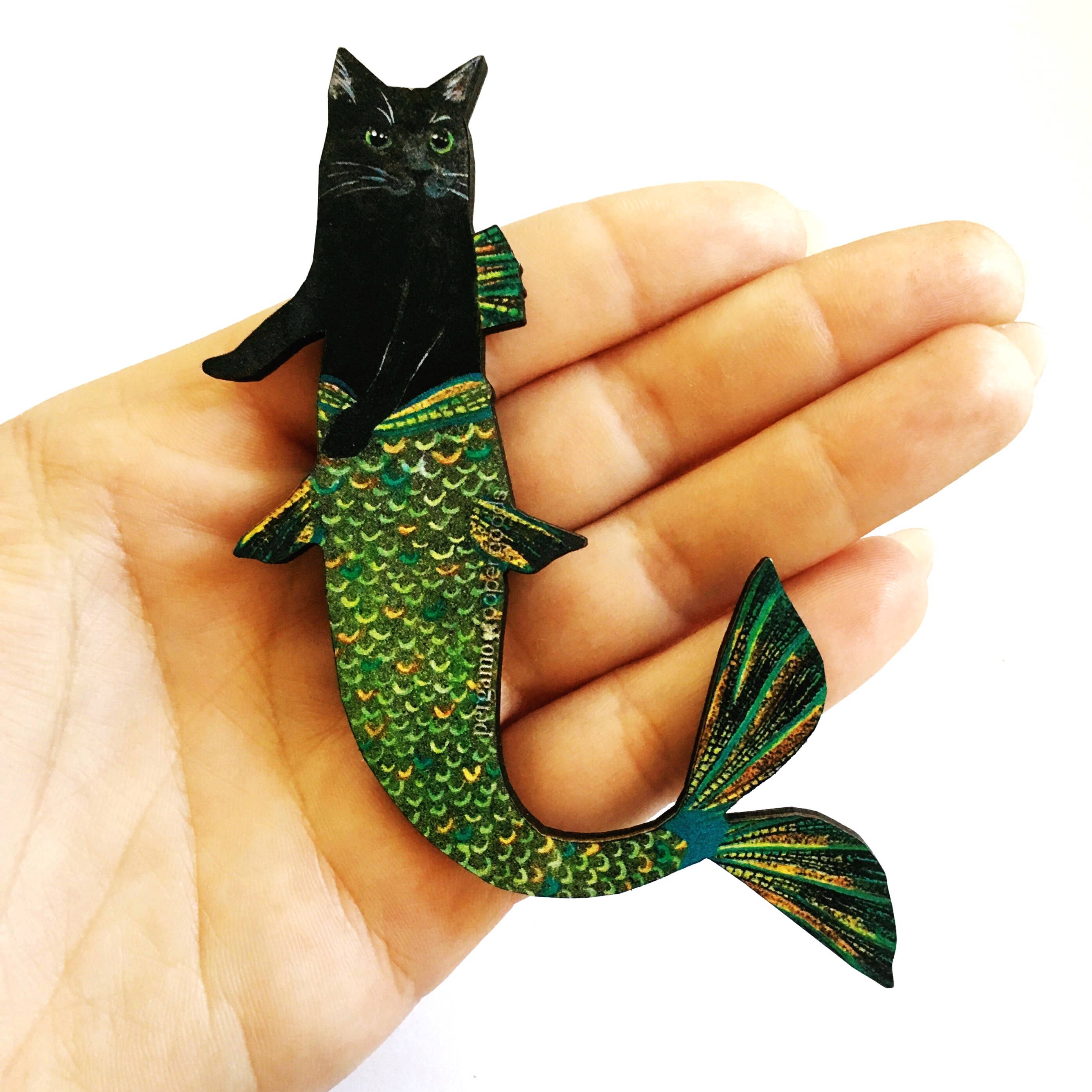 Black Cat Mermaid Wood Magnet - Out of the Blue