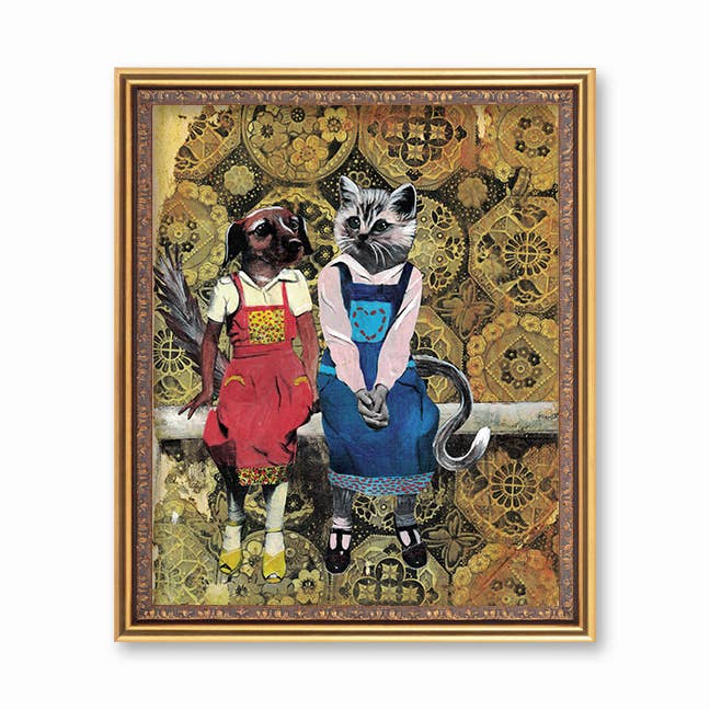 Cat and Dog Friends 8x10 Art Print - Out of the Blue