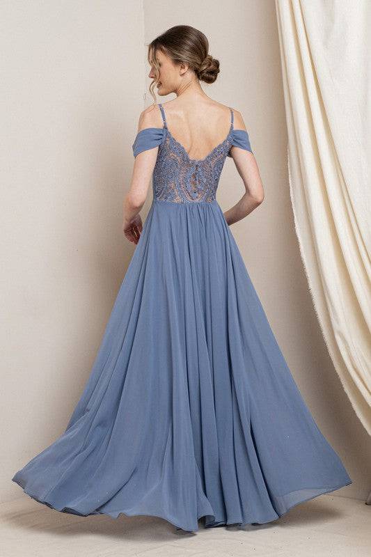 DRAPED SLEEVE LACE BACK MAXI - Out of the Blue