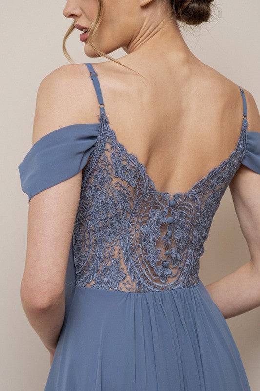 DRAPED SLEEVE LACE BACK MAXI - Out of the Blue