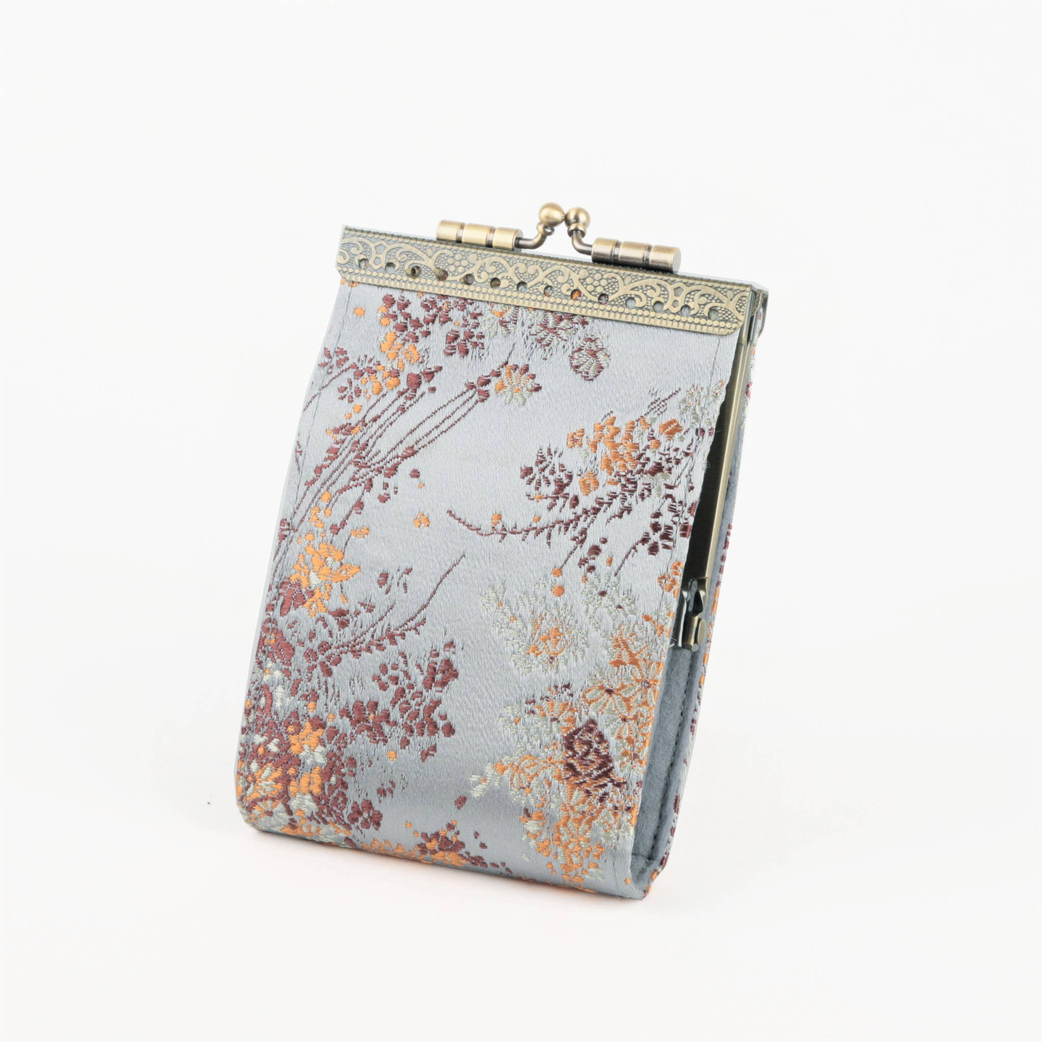 Brocade Small Floral Pattern Card Holder with RFID: Silver Gray - Out of the Blue