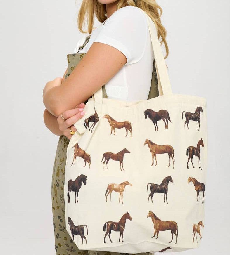 Horse print tote bags with pockets - Out of the Blue
