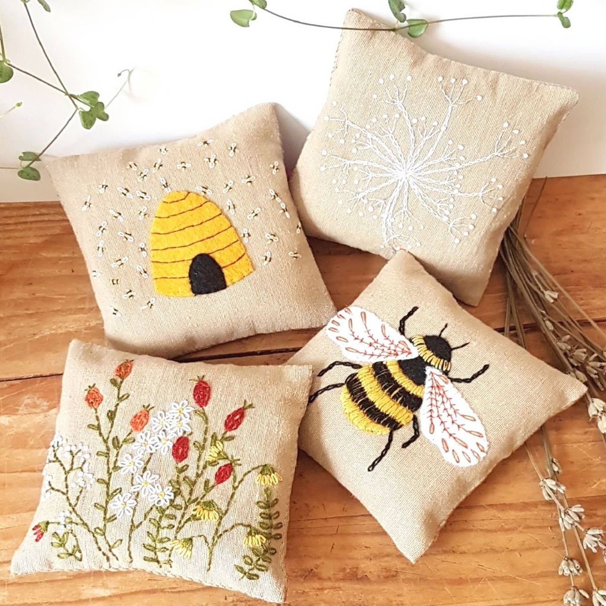 Linen Lavender Bags Embroidery Kit - Bees - Out of the Blue