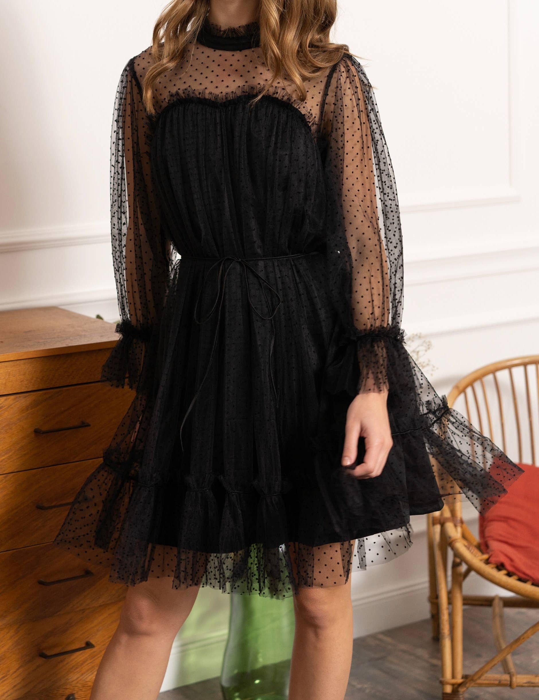 Iris dotted tulle dress - 80876-1: 1 S - 1 M - 1 L / Black plumetis - Out of the Blue
