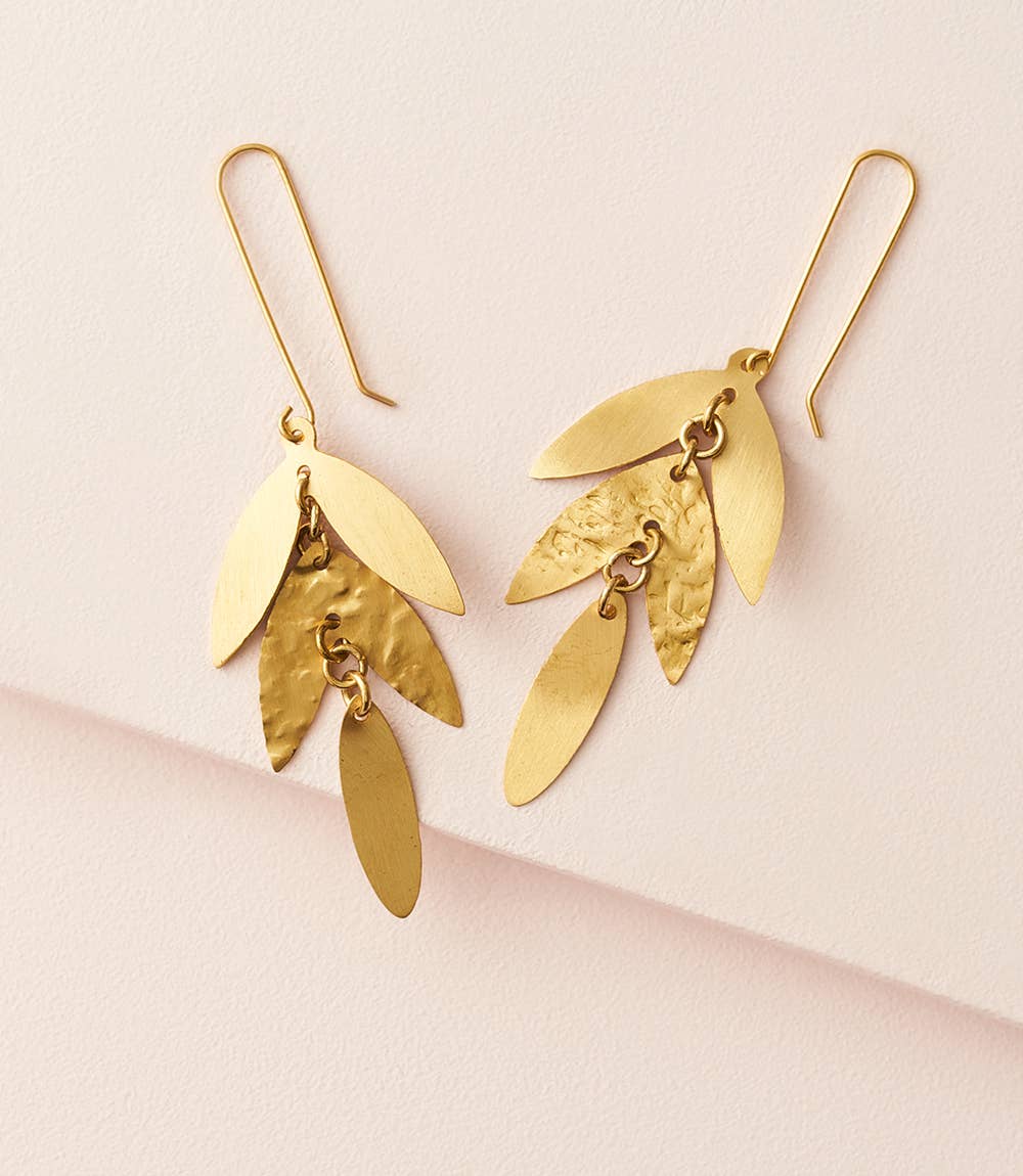 Chameli Leaf Gold Chandelier Dangle Earrings - Out of the Blue