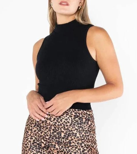 Bamboo Rib Sleeveless Mock Neck Top - Out of the Blue