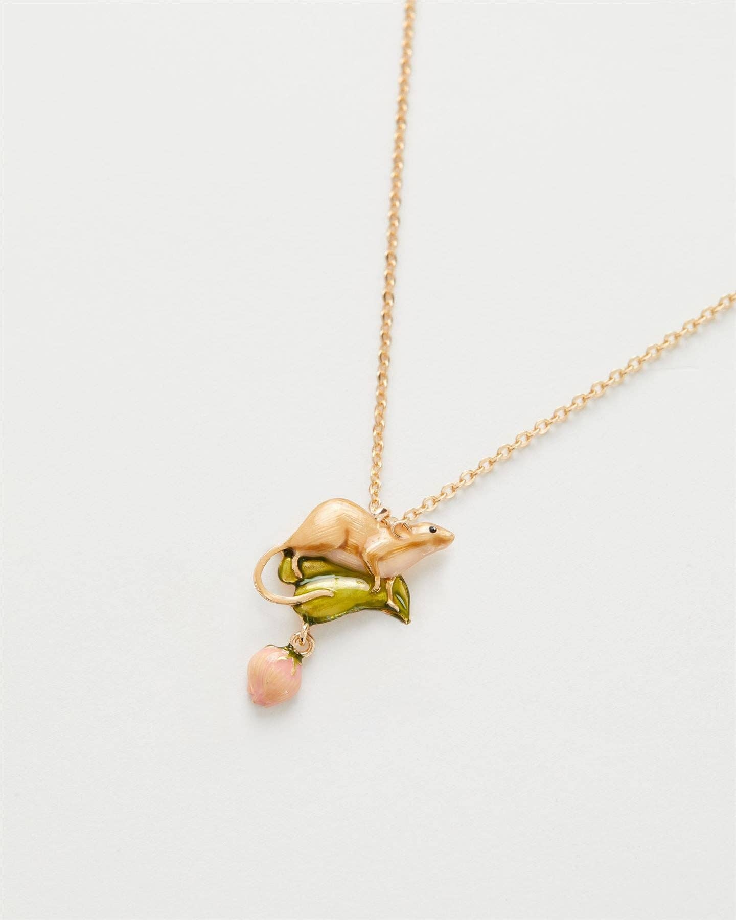 Rose Bud and Mouse Necklace - Out of the Blue