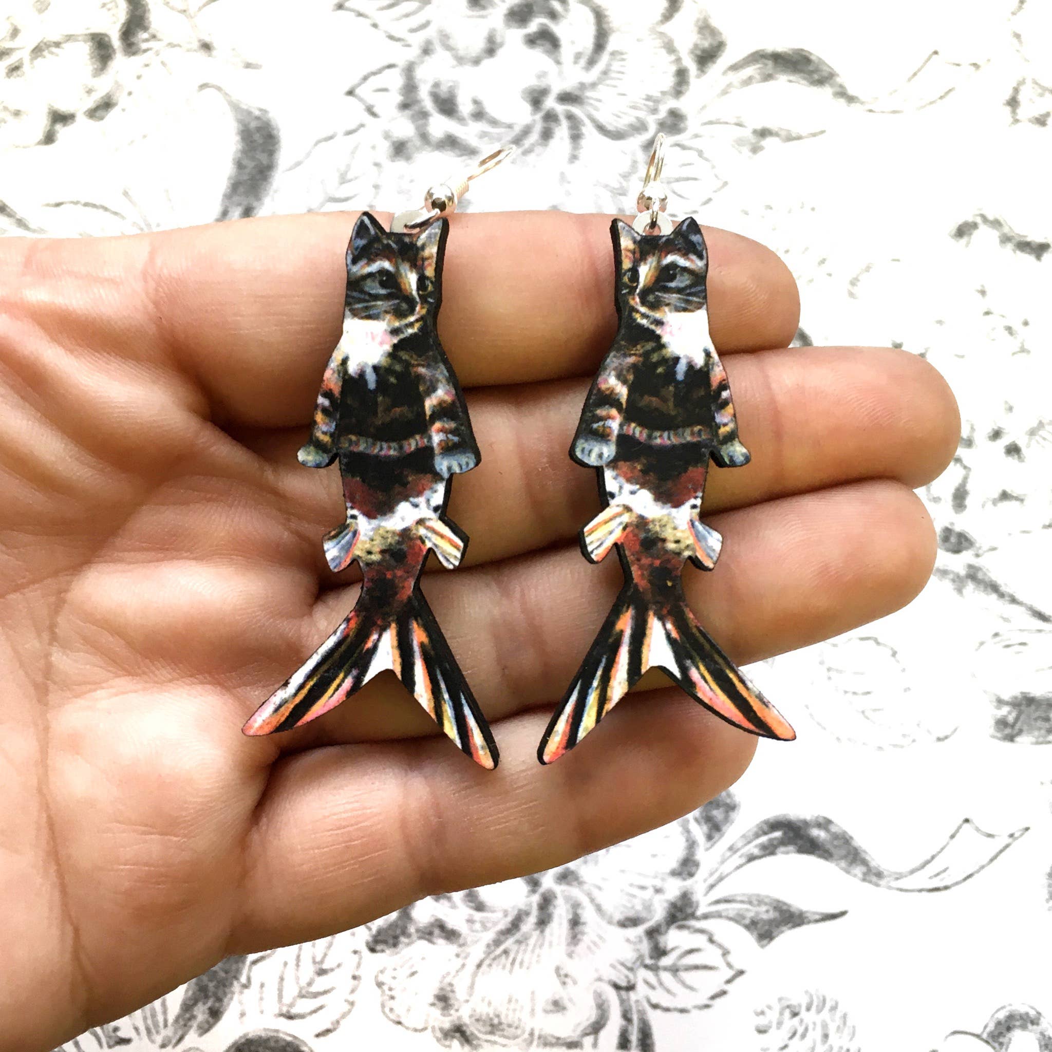 Orange Mermaid Cat Earrings - Out of the Blue