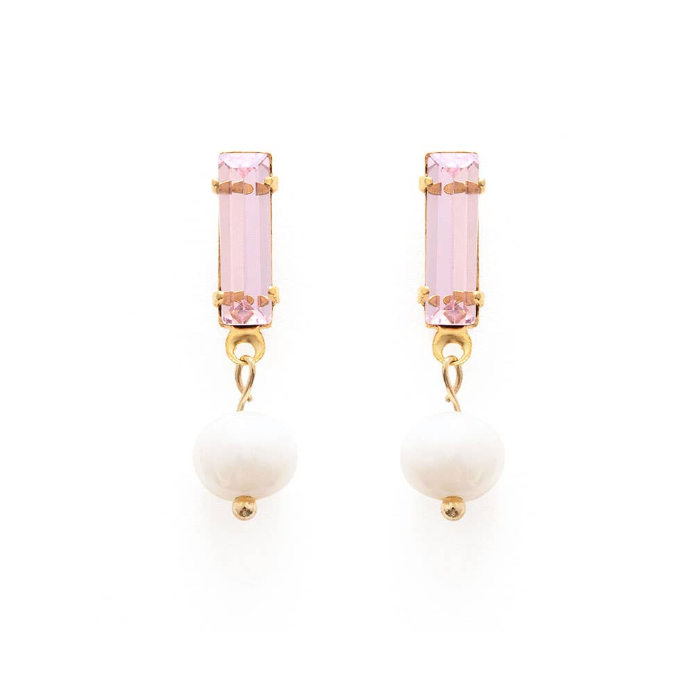 Baguette Crystal with Pearl Stud Earrings - Out of the Blue