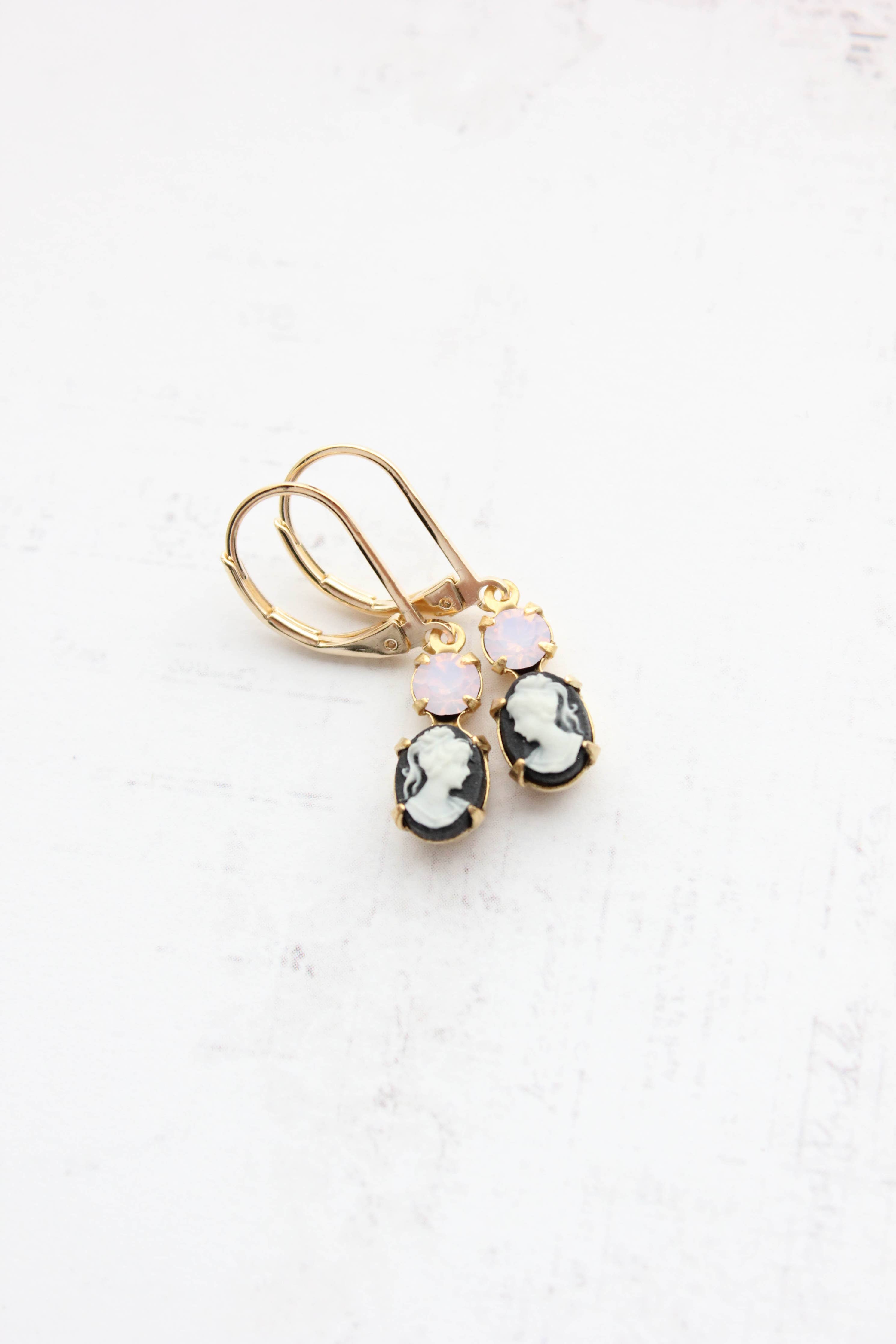 Tiny Lady Cameo Earrings - Black - Out of the Blue