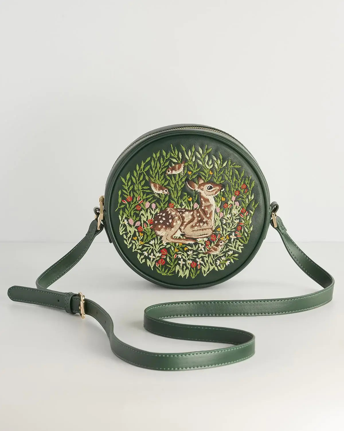 Chloe Fawn Embroidered Circle Bag Green - Out of the Blue