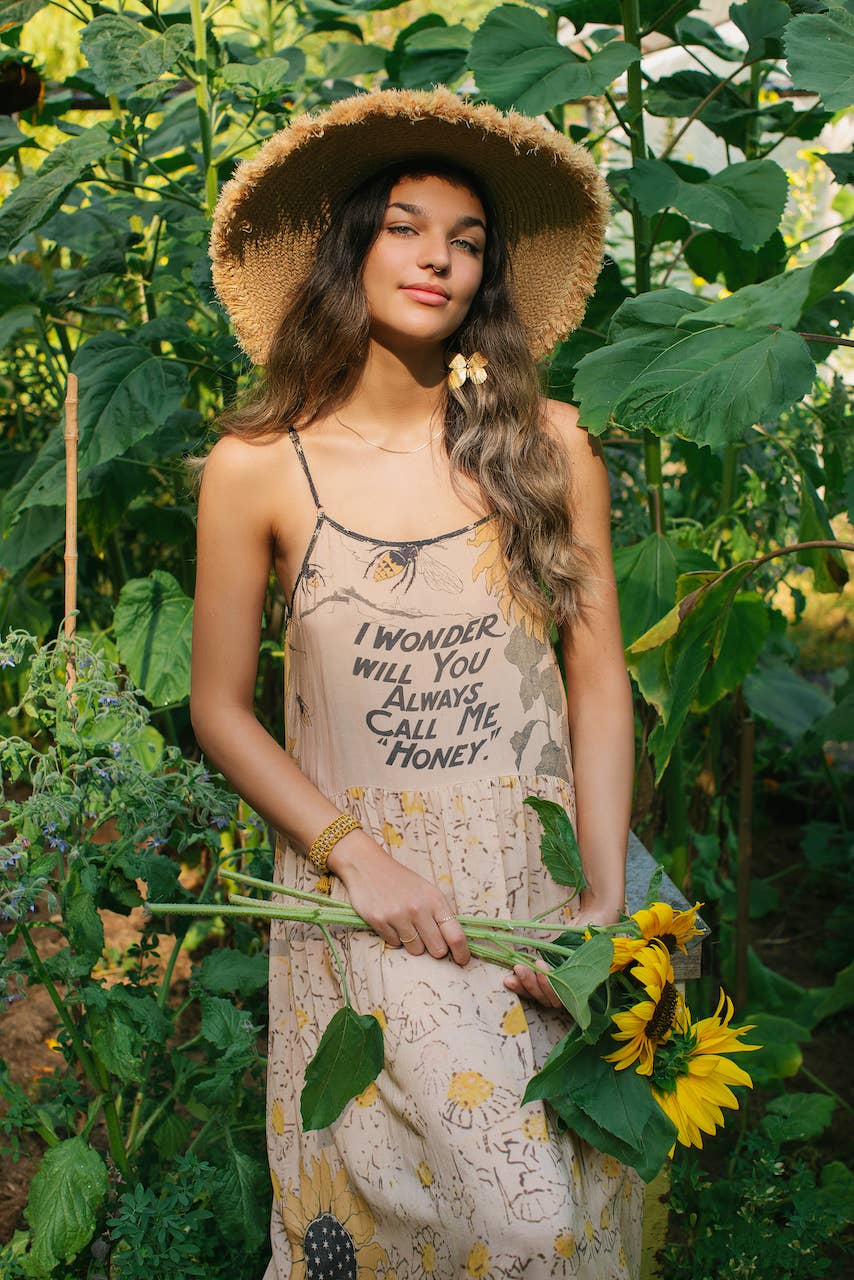 Milk & Honey Bohéme Slip Dress with Bees and Sunflowers - Out of the Blue