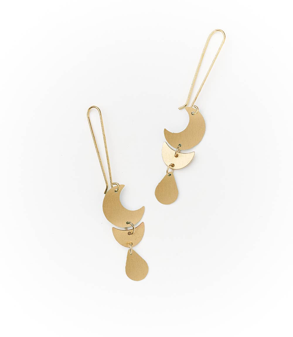 Rajani Moon Phase Gold Drop Earrings - Out of the Blue