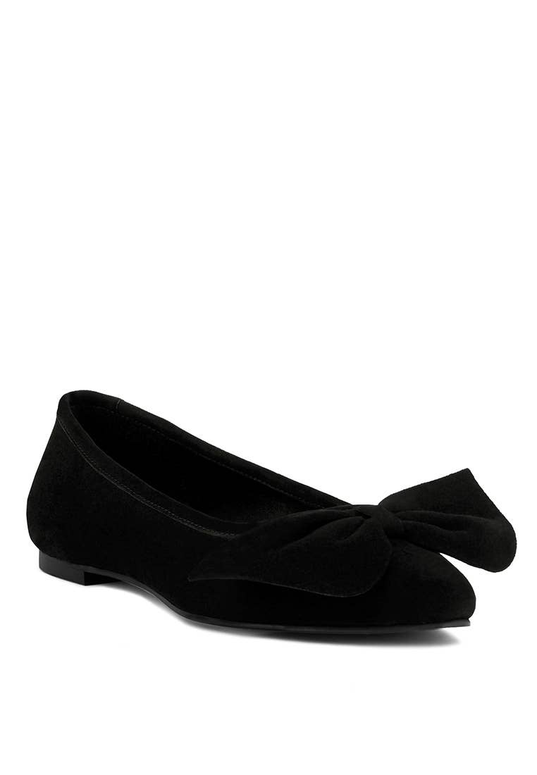 CHUCKLE Big Bow Suede Ballerina Flats: 10US / BLACK - Out of the Blue