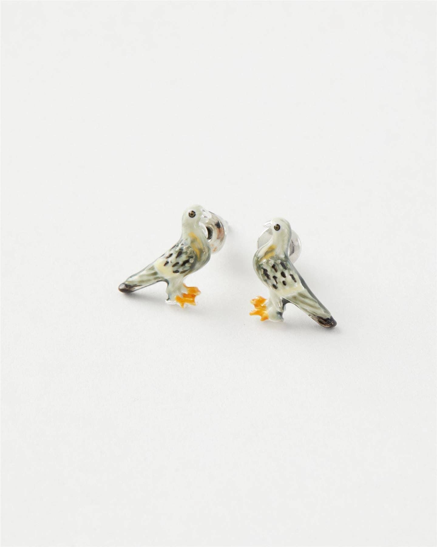 Enamel Pigeon Stud Earrings - Out of the Blue