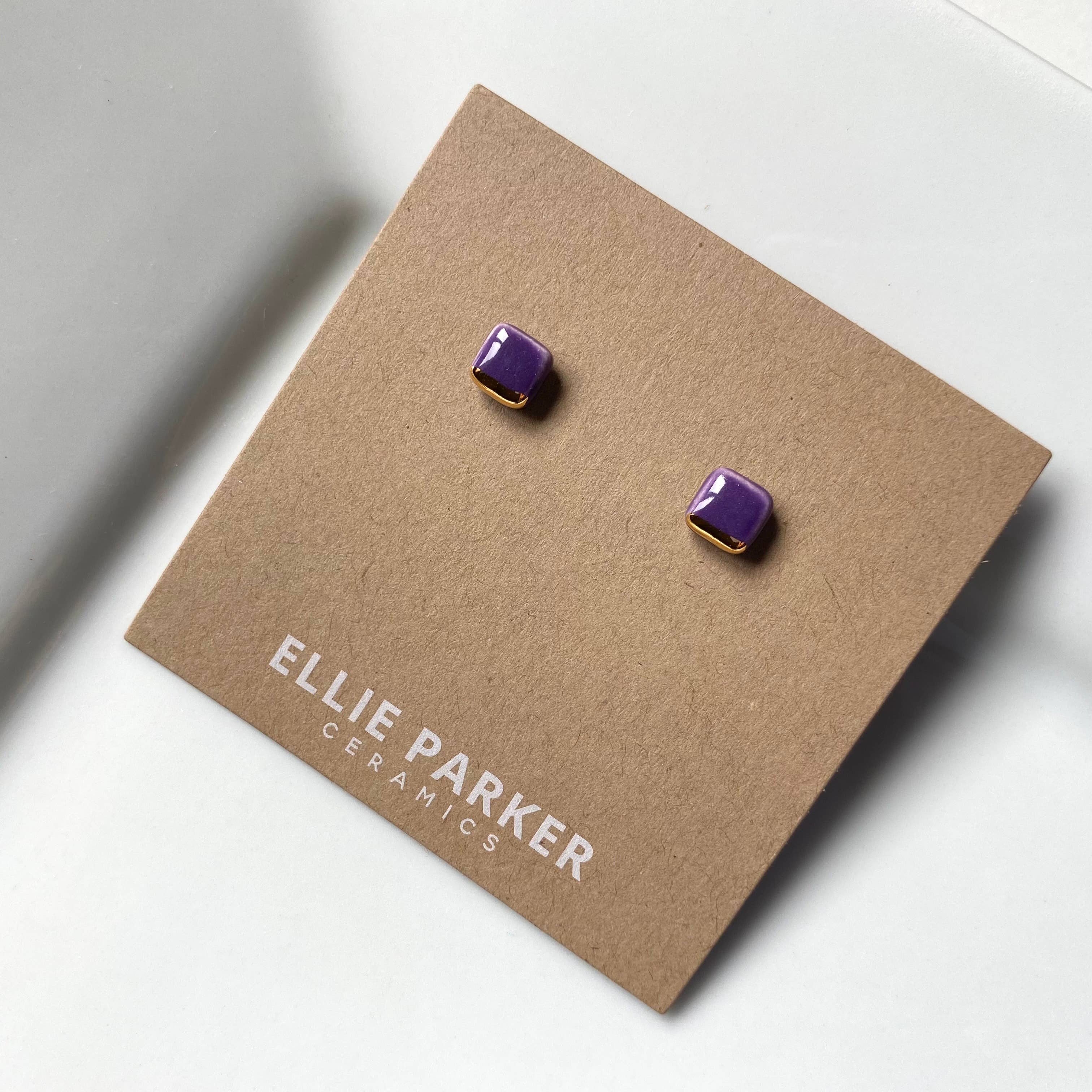 Purple Geometric Ceramic Square Earrings - Out of the Blue
