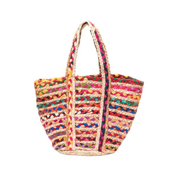 Chindi Multicolor Market Tote Bag - Hand Woven, Upcycled - Out of the Blue