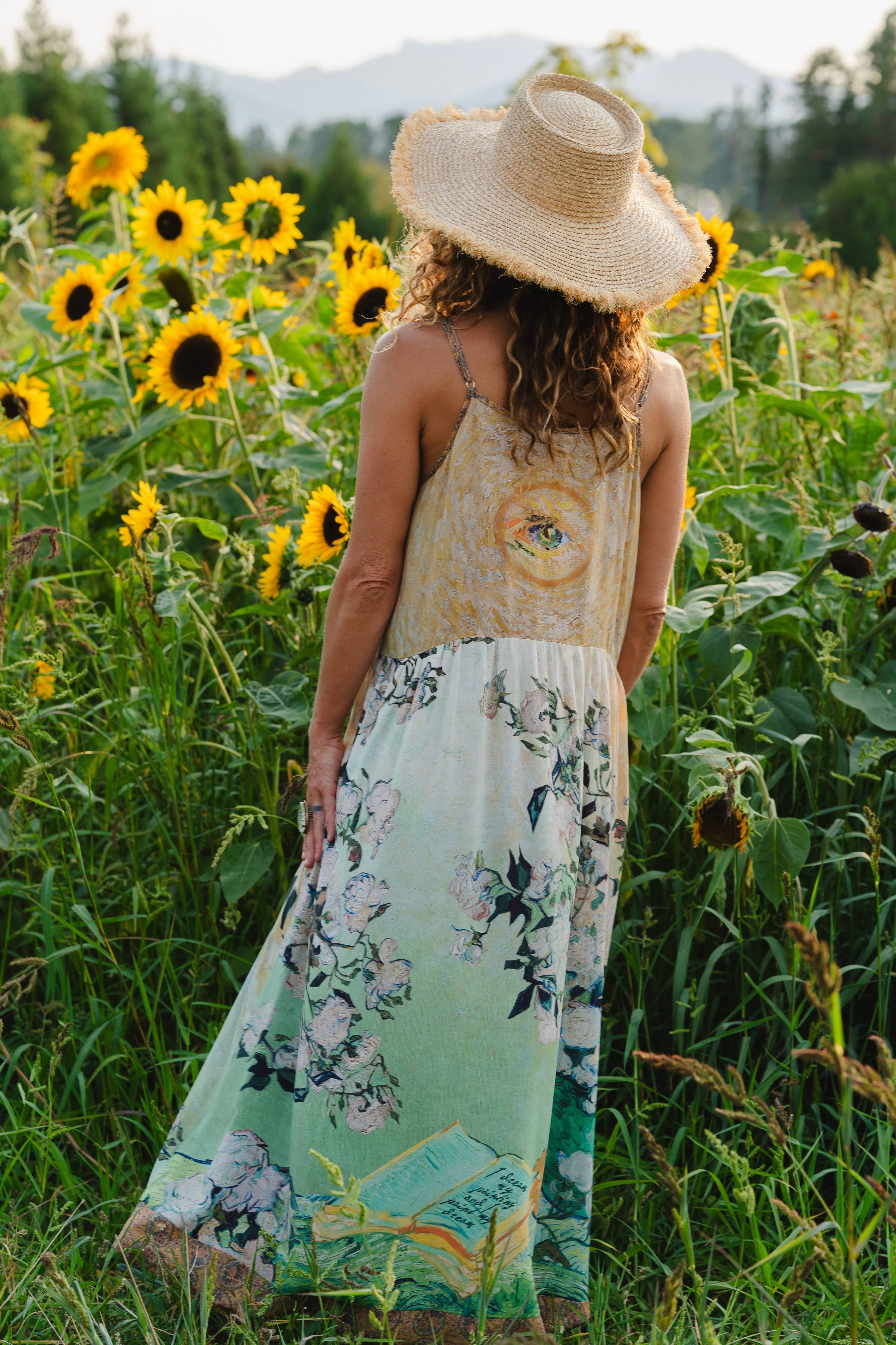 I Paint My Dream Van Gogh Bohéme Long Maxi Slip Dress - Out of the Blue