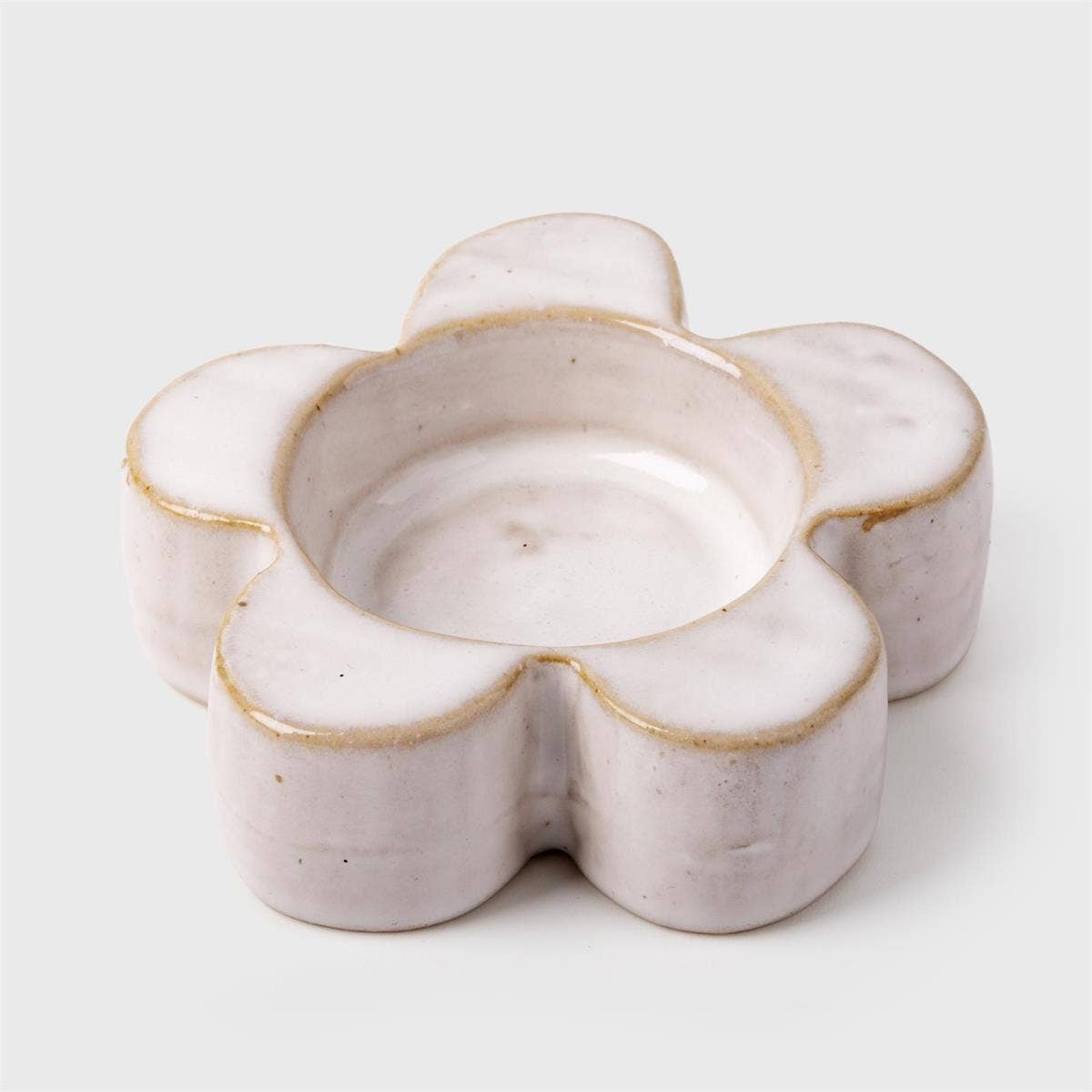 Ceramic Flower Tealight Holder, White, 3.3"D, bubble - Out of the Blue