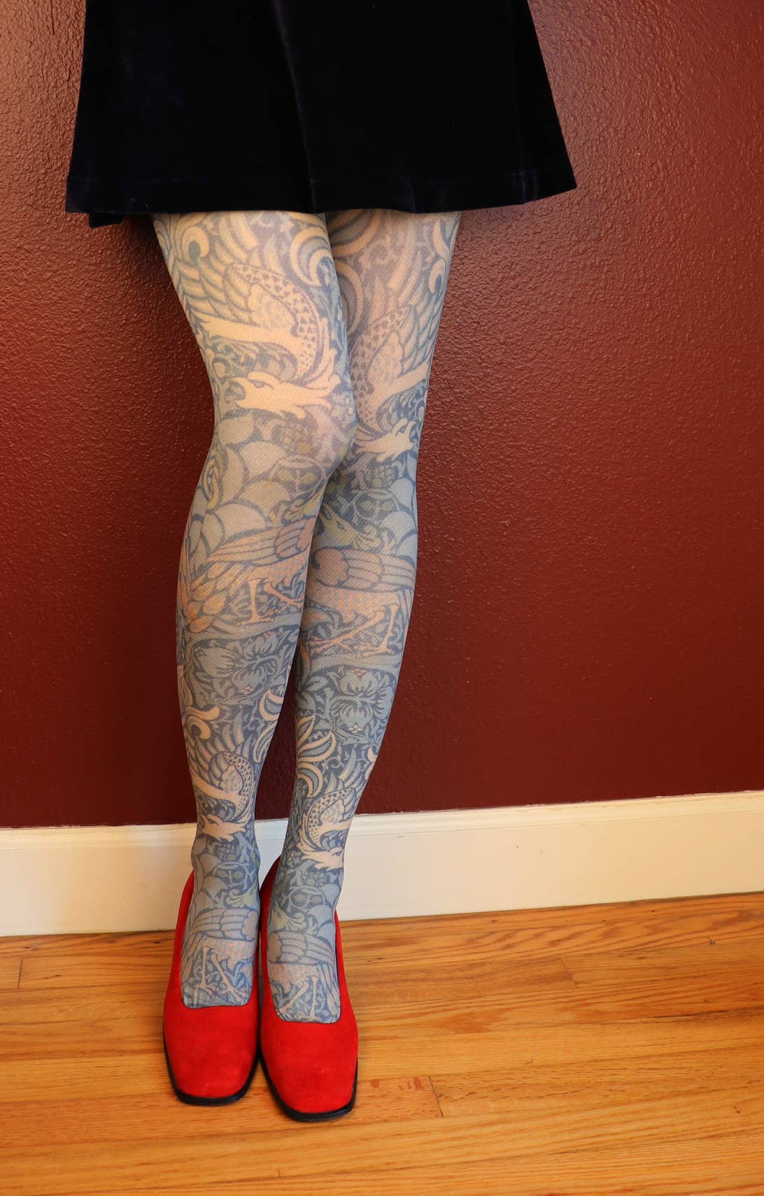 PEACOCK AND DRAGON by WILLIAM MORRIS Printed Art Tights - Out of the Blue