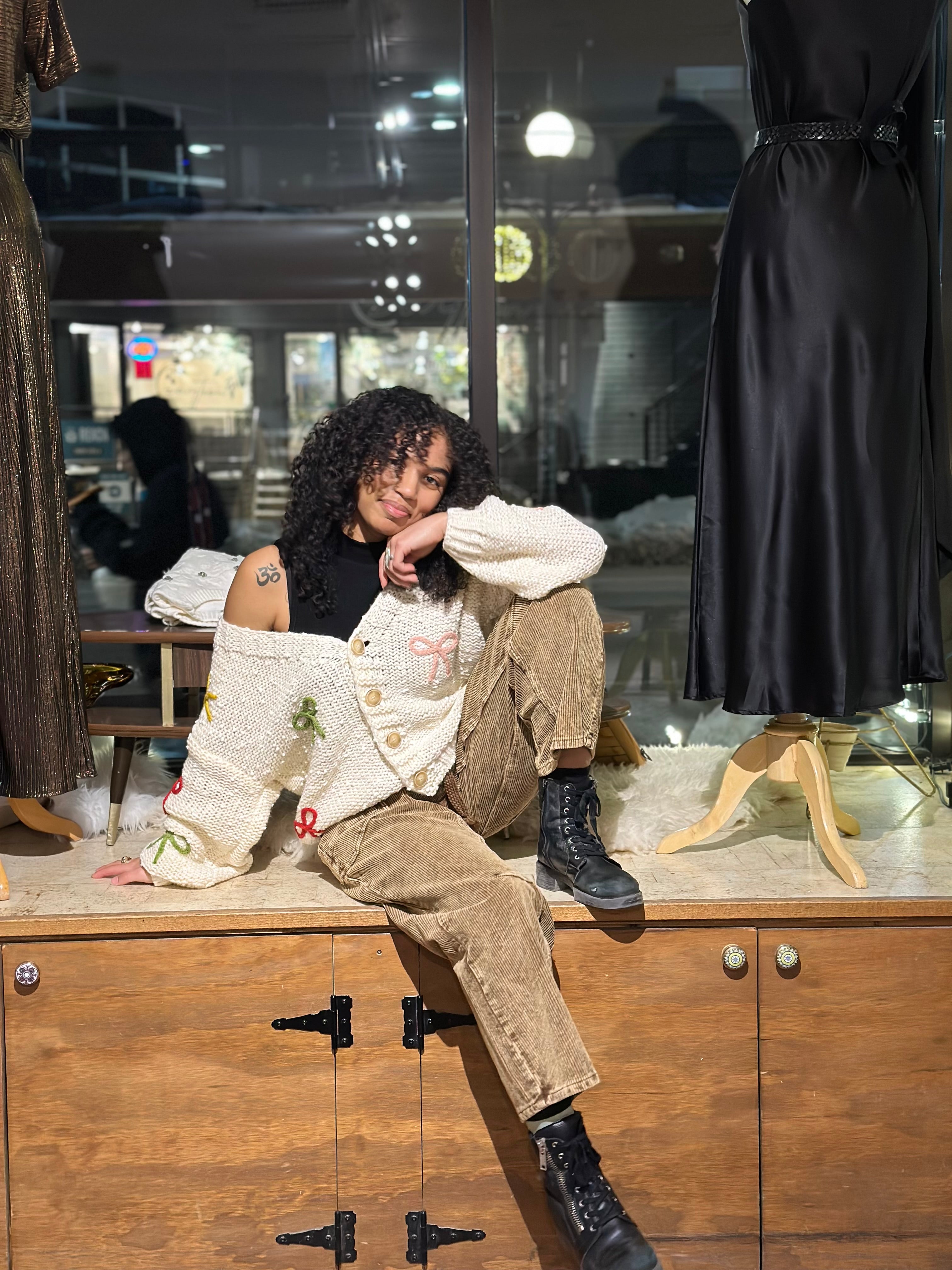 Ribbon Patched Button Down Cardigan