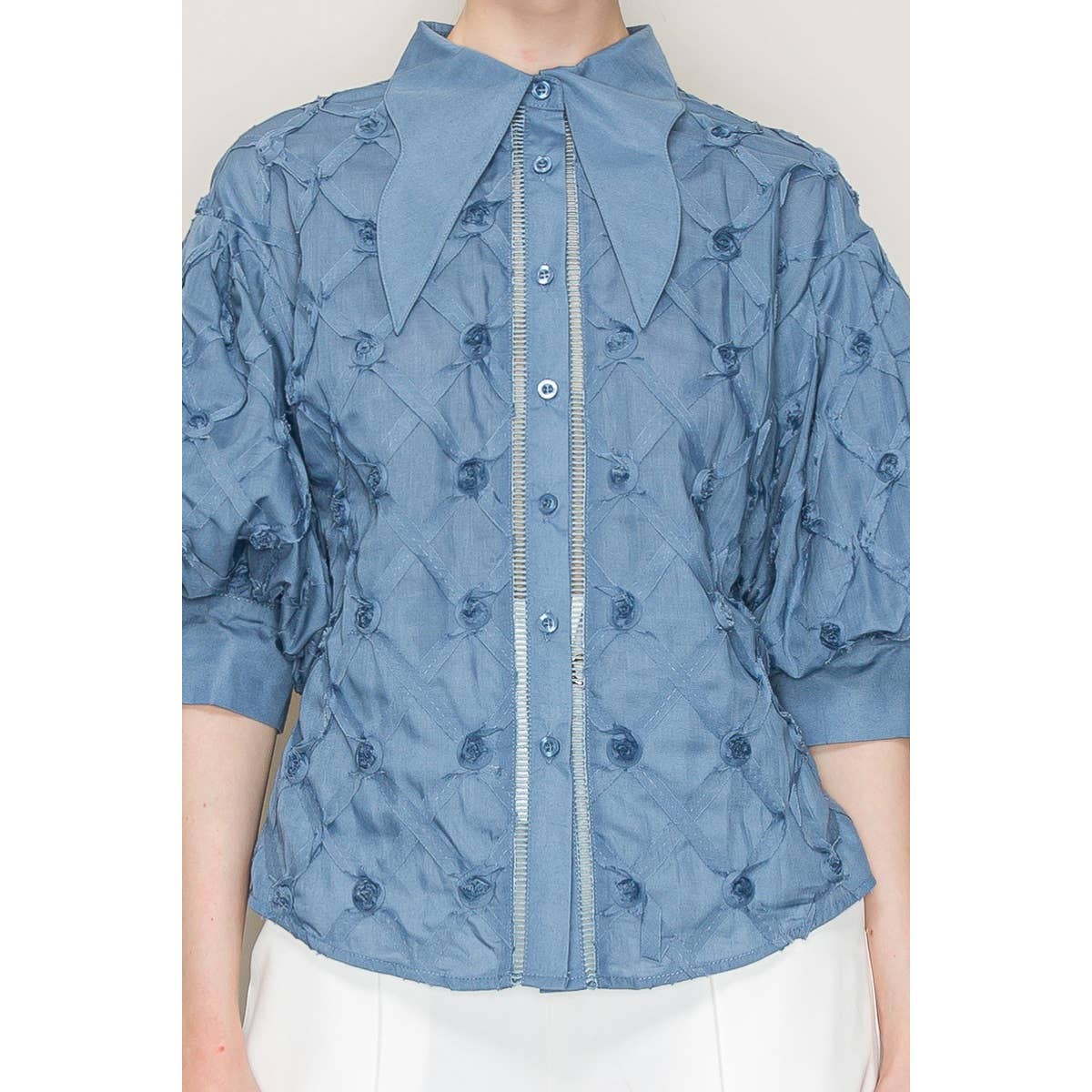 Puff Sleeve Pointed Collar Shirt