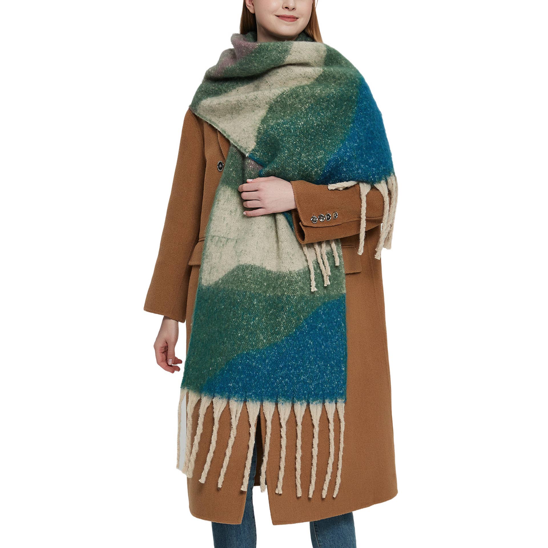 Chunky Abstract Fleece Scarf with Tassel