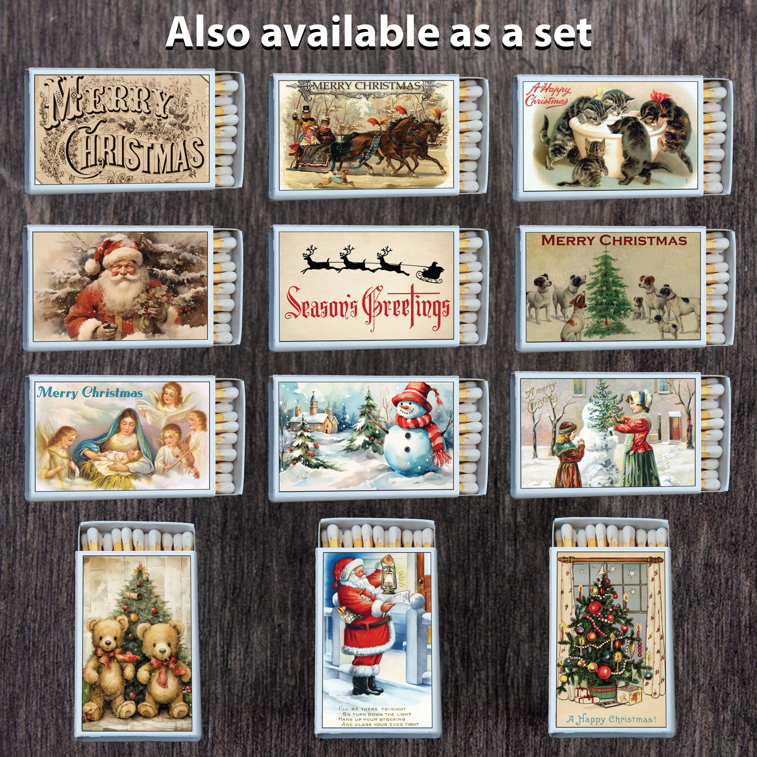 Christmas Season's Greetings Matchbox Candle Acc • Matches