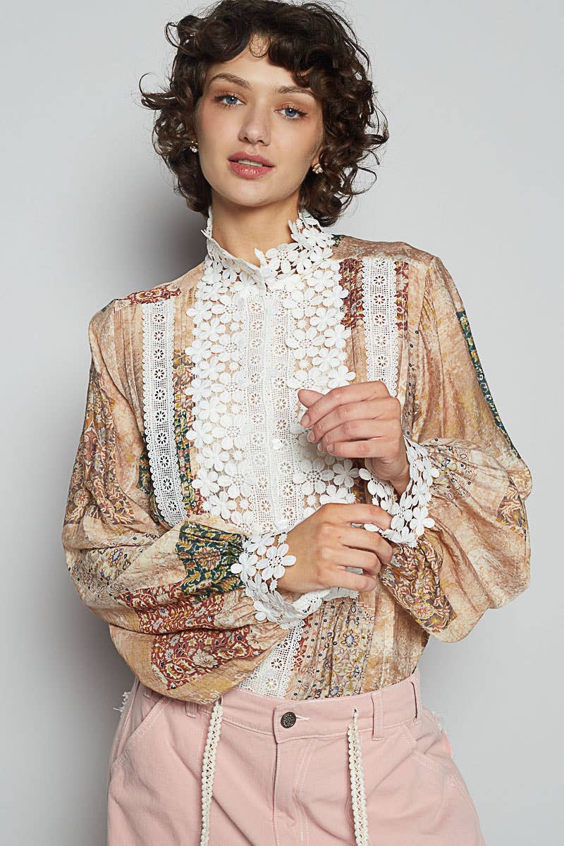 Mock  neck paisley  shirt