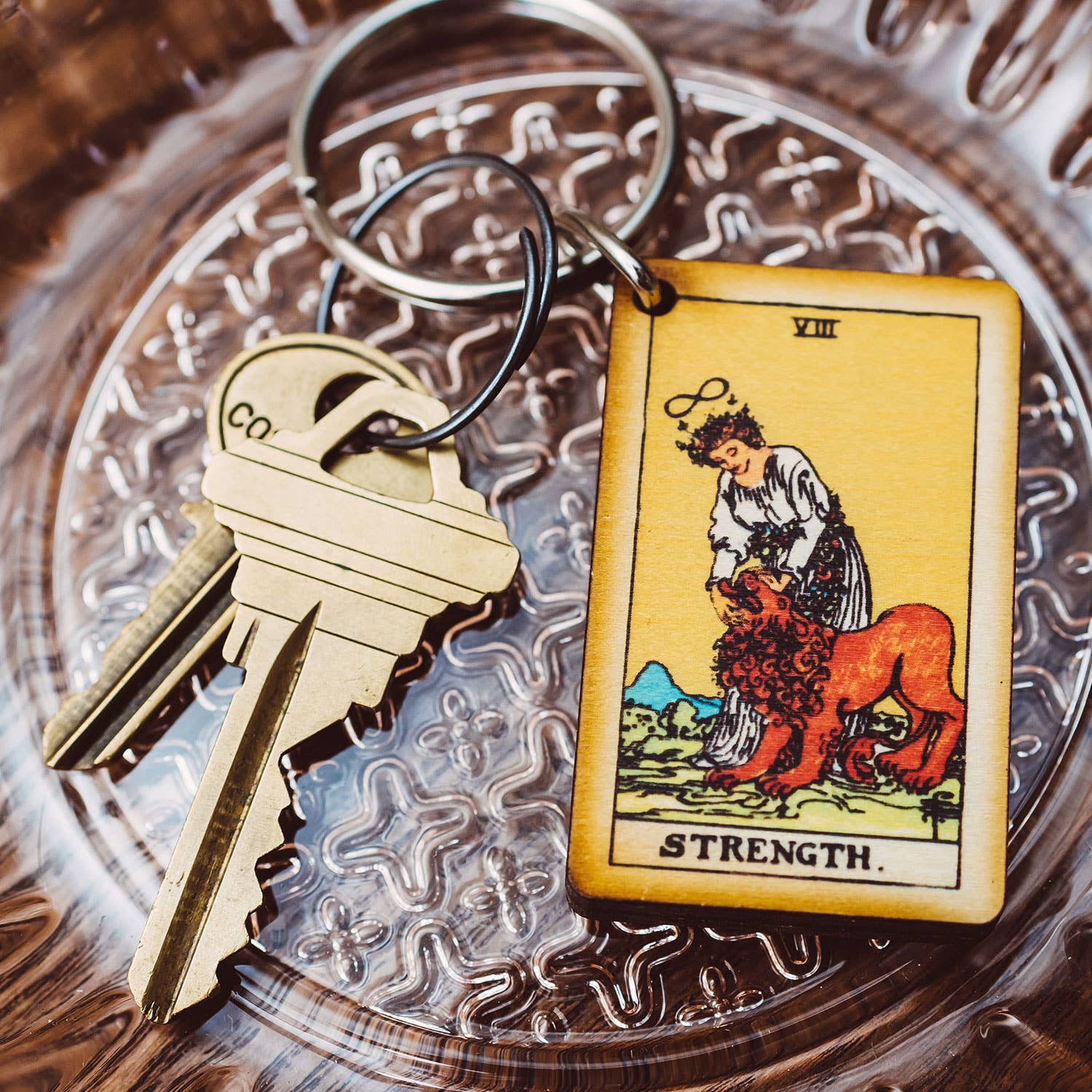 Tarot - 8 - Strength Full Color Wooden Keychain